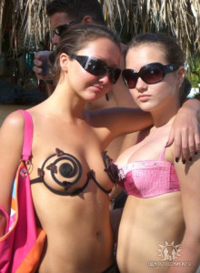 Two exciting teen girlfriends in bikini