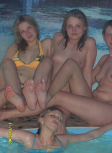 Nude drunk girlfriends in the pool