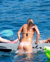 Exciting candid blonde ass in pink micro bikini