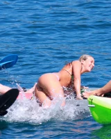 Exciting candid blonde ass in pink micro bikini