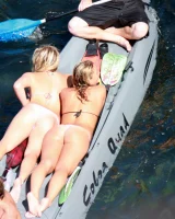 Exciting candid blonde ass in pink micro bikini