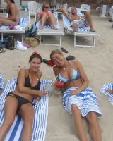 Lizzie and her bikini girlfriends going crazy and topless