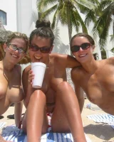 Lizzie and her bikini girlfriends going crazy and topless