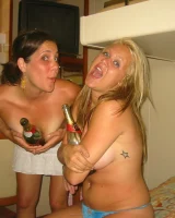 Lizzie and her bikini girlfriends going crazy and topless